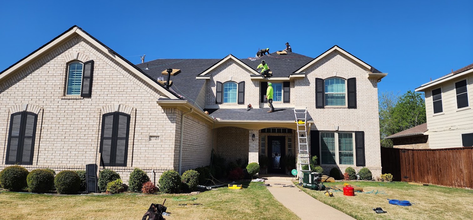 Home Quality Solutions crew installing a new roof on a Dallas home